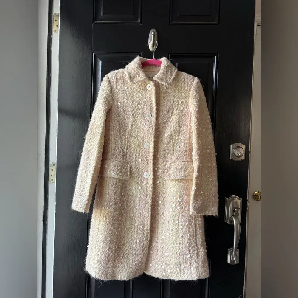VTG Banana Republic Cream Pink Wool Sequin Coat Size MP - Picture 8 of 12